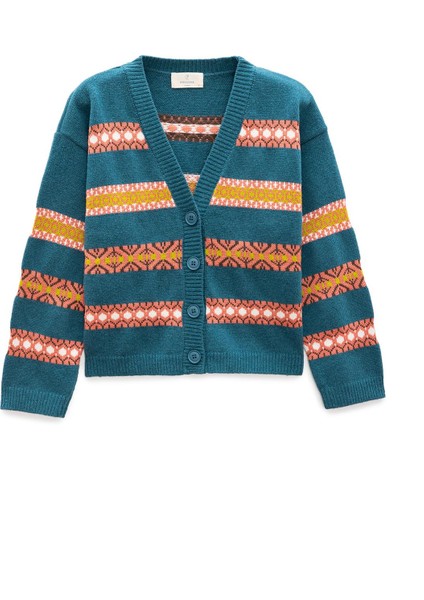 Sephora Jakarlı Kadın Triko Hırka - Ördek Yeşili Multi