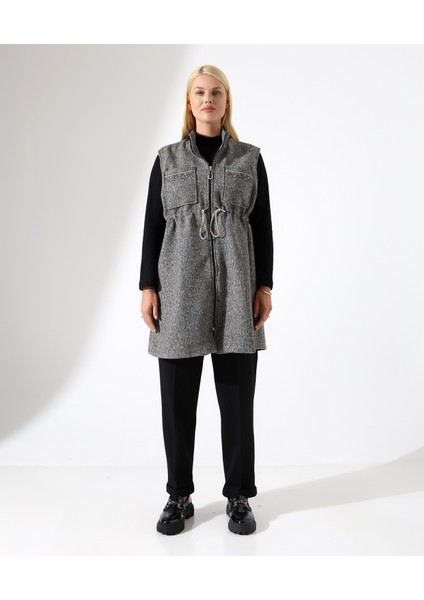 Kadın Fermuar Kapama Mütevazı Büyük Beden Yelek