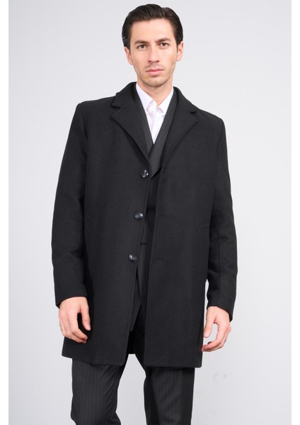 Çetinkaya Mentality 7849 Erkek Mono Yaka Regular Kaşe Kaban Siyah
