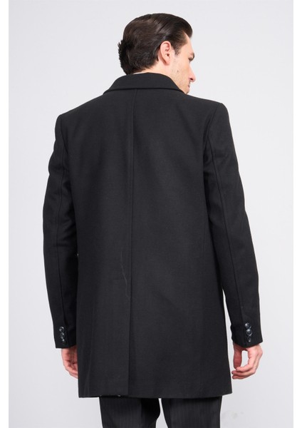 Çetinkaya Mentality 7849 Erkek Mono Yaka Regular Kaşe Kaban Siyah modelleri