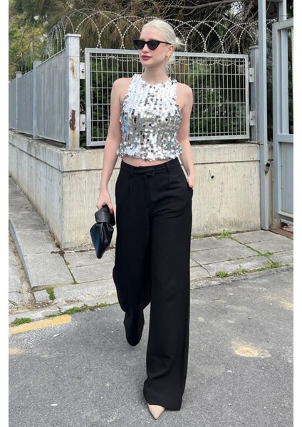 Siyah Kemerli Bol Paça Pantolon MG1992