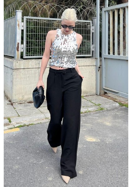 Siyah Kemerli Bol Paça Pantolon MG1992