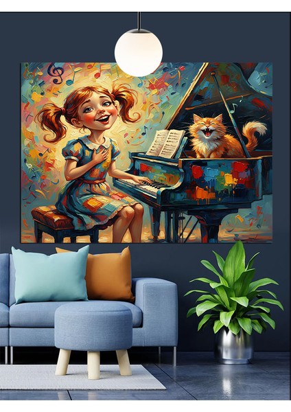 Piyano Çocuk Sanatçı Dekoratif Kanvas - Mdf Ahşap Tablo