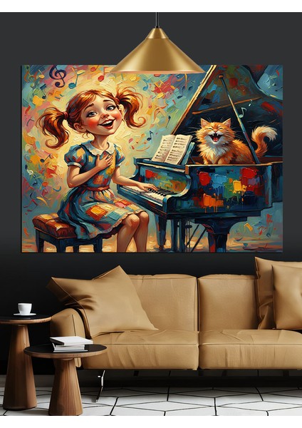 Piyano Çocuk Sanatçı Dekoratif Kanvas - Mdf Ahşap Tablo fiyatları