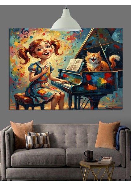 Piyano Çocuk Sanatçı Dekoratif Kanvas - Mdf Ahşap Tablo fırsatları