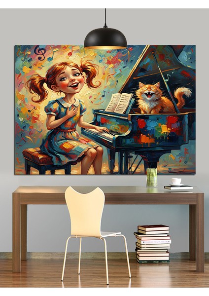 Piyano Çocuk Sanatçı Dekoratif Kanvas - Mdf Ahşap Tablo indirimleri