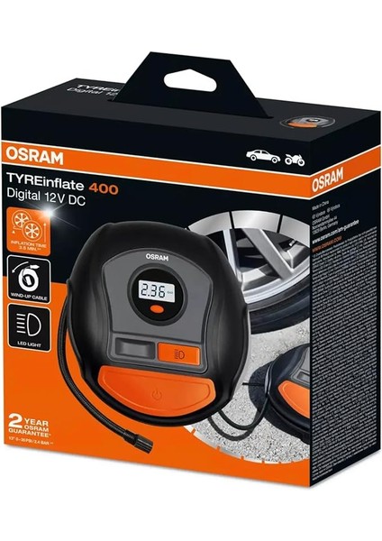 Dijital Lastik Şişirme Pompası Tyreinflate OTI400,12V Dc, LED Işıklı, 2 Yıl Garantili