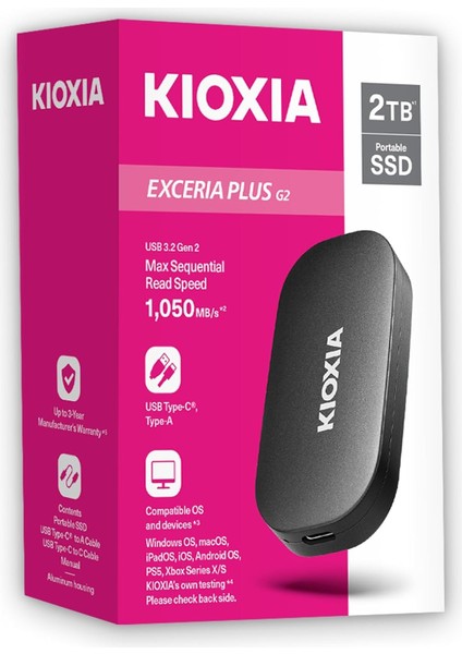 Excerıa Plus G2 2tb Taşınabilir SSD – USB 3.2 Gen2, 1050MB/S Okuma, 1000MB/S Yazma