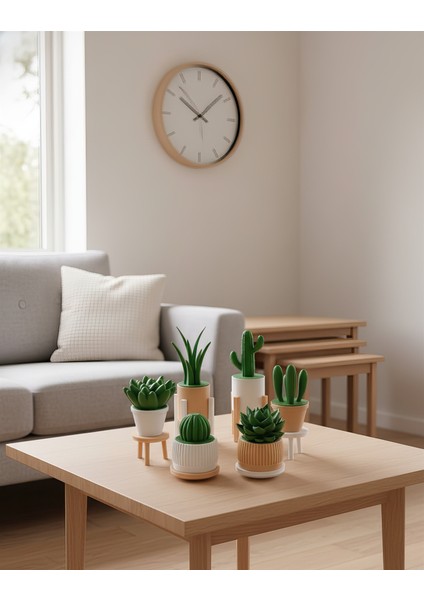 6'lı Yapay Kaktüs Set (18 Parça) - Yapay Çiçek - Yapay Bitki