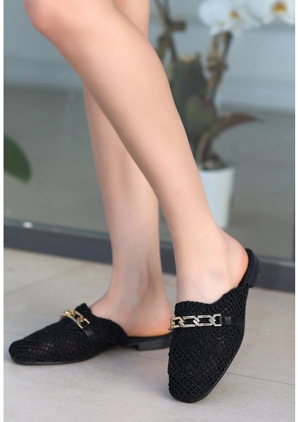 Emert Siyah Örgülü Terlik fiyatları