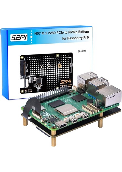 N07 M.2 Pcıe - Nvme Alt SSD Pip Pcıe Kenar Kartı, Raspberry Pi 5 Için, Destek M.2 Key-M Nvme SSD 2230/2242/2260/2280 (Ssd ve Pi5 Kartı Dahil Değildir)