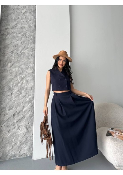 Kadın Alt Üst Takım Düğme Detaylı Premium Yelek Etek Ikili Takım Elbise fiyatları