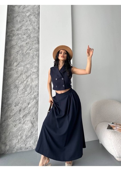 Kadın Alt Üst Takım Düğme Detaylı Premium Yelek Etek Ikili Takım Elbise indirimleri