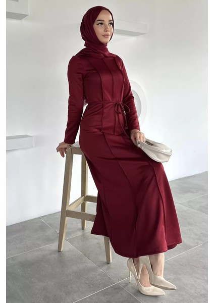 Bel Bağcıklı Tesettür Dalgıç Elbise P-00018950 fiyatları