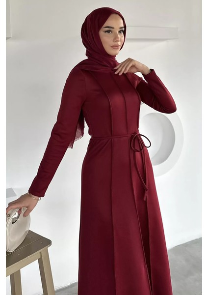 Bel Bağcıklı Tesettür Dalgıç Elbise P-00018950 modelleri