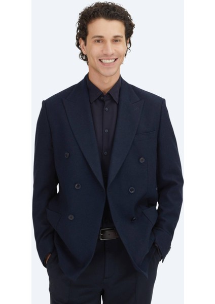 Lacivert Düz Modern Fit Yün Karışımlı Ceket modelleri