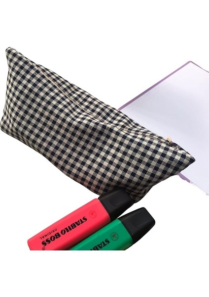 Yıkanabilir Fermuarlı Tek Gözlü Bez Kalemlik Kalem Kutusu Cüzdan Makyaj Çantası Bez Kalem Kesesi (Lacivert)