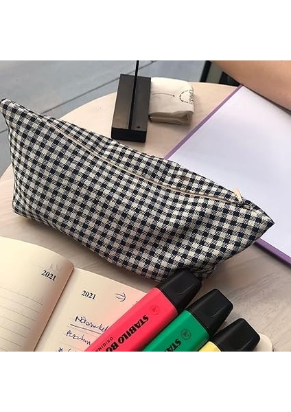 Yıkanabilir Fermuarlı Tek Gözlü Bez Kalemlik Kalem Kutusu Cüzdan Makyaj Çantası Bez Kalem Kesesi (Lacivert) fiyatları