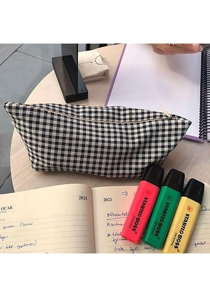 Yıkanabilir Fermuarlı Tek Gözlü Bez Kalemlik Kalem Kutusu Cüzdan Makyaj Çantası Bez Kalem Kesesi (Lacivert) fırsatları