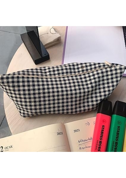 Yıkanabilir Fermuarlı Tek Gözlü Bez Kalemlik Kalem Kutusu Cüzdan Makyaj Çantası Bez Kalem Kesesi (Lacivert) indirimleri