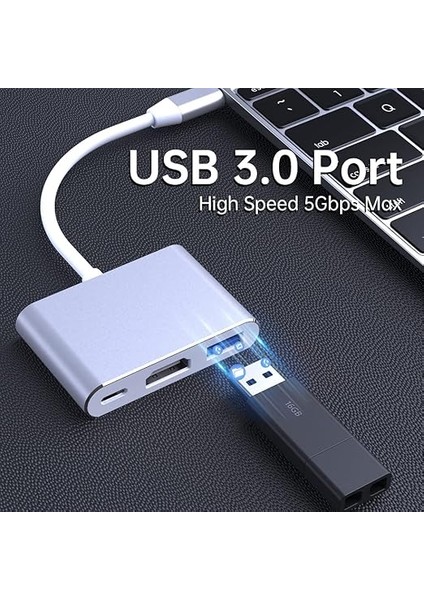 Type-C 3in1 HDMI 4K USB 3.0 Görüntü Veri Aktarımı Sağlar USB Adaptör Notebook ve Macbook ile Uyumlu Tc-23 indirimleri