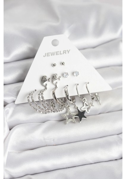 Bfs Pirinç Gümüş Renk 6'lı Kadın Küpe Seti