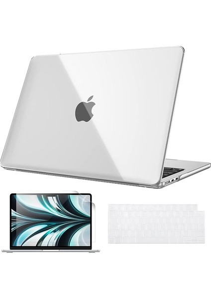 MacBook Air M4 M3 M2 13,6 Inç (2025-2022) A3240 A3113 A2681 ile Uyumlu, Ultra Ince Sert Kapak Koruyucu Kılıf Snap Case + Klavye Kapakları + Ekran Koruyucu Folyo, Şeffaf