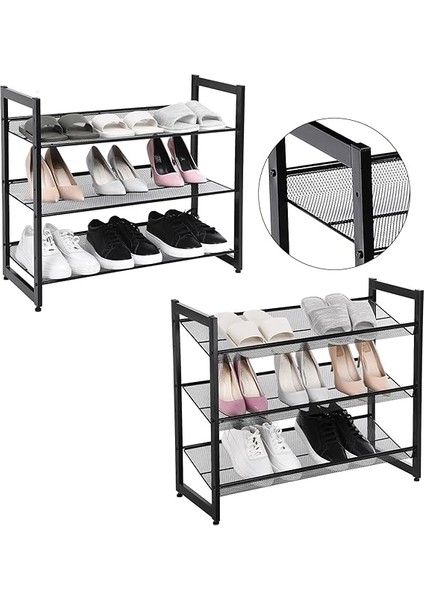 3 Katlı Metal Ayakkabı Rafı, Fileli Raf, Ayarlanabilir Koyma Alanlı Düz Veya Açılı Raf Zeminleri, Koridor, Giriş Alanı Için Istiflenebilir Depo Rafı, 74X62,8X30,7 Cm, Siyah, LMR03B fırsatları