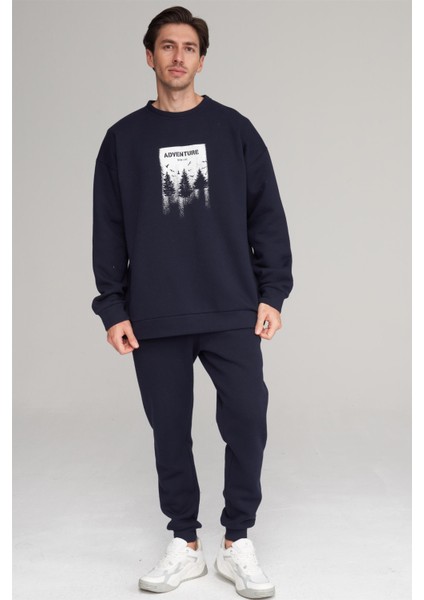 Çetinkaya Mentality 3970 3 Iplik Bisiklet Yaka Baskılı Koyu Gri Sweatshirt fiyatları