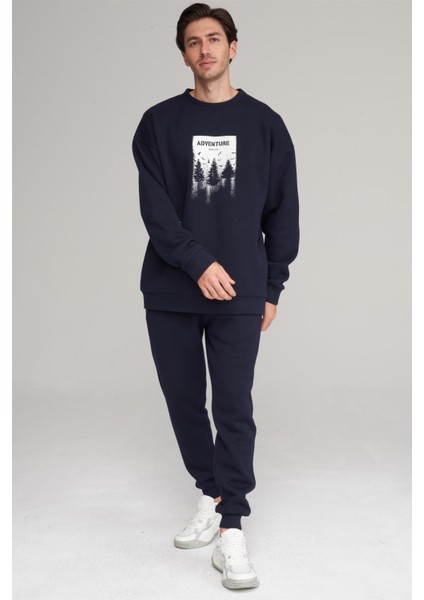 Çetinkaya Mentality 3970 3 Iplik Bisiklet Yaka Baskılı Koyu Gri Sweatshirt modelleri