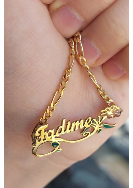 925 Ayar Gümüş 24 Ayar Altın Kaplama Isimli Karanfil Figürlü Kolye