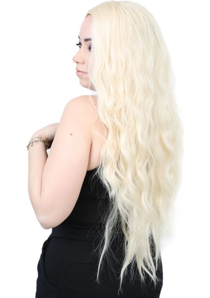 Su Dalgası Uzun Perçemsiz Fiber Sentetik Peruk - Platin modelleri