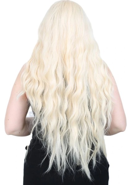 Su Dalgası Uzun Perçemsiz Fiber Sentetik Peruk - Platin fırsatları