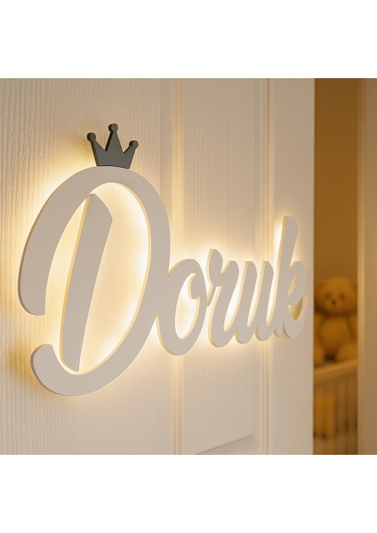 Kişiye Özel Ledli Isimlik Kapı Süsü | Bebek ve Çocuk Odası Dekoru | Gece Lambalı Isimlik 35CM