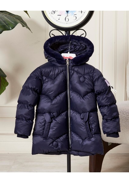 Kız Bebek Kapüşonlu Fermuarlı Şişme Mont 51351