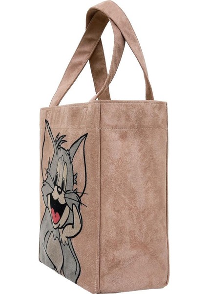 Kadın Vegan Krem Large Tote Bag - Warner Bros Smiles And Whiskers Tasarım modelleri