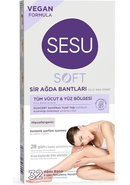 Soft Tüm Vücut & Yüz Bölgesi Sir Ağda Bantları 32 Adet