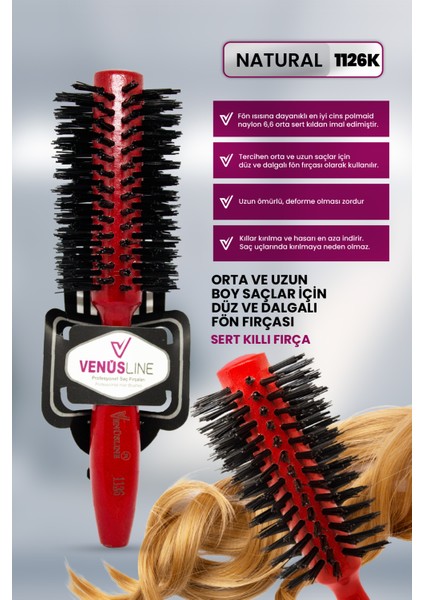Venüsline 1126 K Sert Kıllı Orta ve Uzun Boy Saçlar Için Düz ve Dalgalı Fön Fırçası