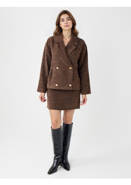 Acı Kahve Dar Kesim Normal Bel Kaşe Mini Etek