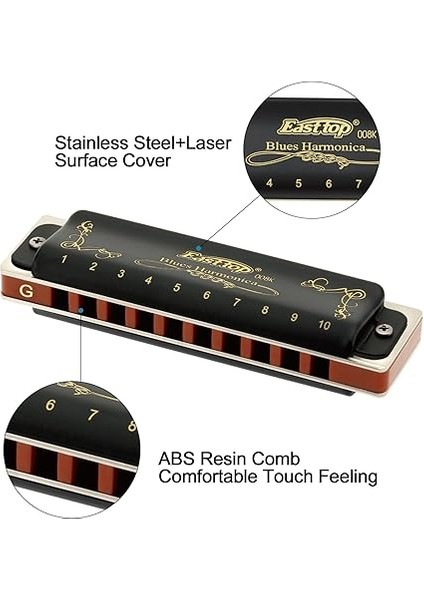 Top G 10 Delikli Harmonika Anahtarı 20 Ton 008K Blues Arp Ağız Organı, Siyah Kapaklı, Yetişkinler, Profesyoneller ve Öğrenciler Için Üst Sınıf Armonika fiyatları