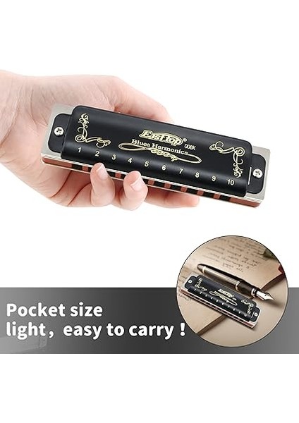 Top G 10 Delikli Harmonika Anahtarı 20 Ton 008K Blues Arp Ağız Organı, Siyah Kapaklı, Yetişkinler, Profesyoneller ve Öğrenciler Için Üst Sınıf Armonika indirimleri