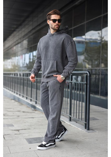Siyah Kanguru Cep Kapüşonlu Erkek Eşofman Takımı E7341 fiyatları