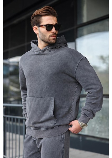 Siyah Kanguru Cep Kapüşonlu Erkek Eşofman Takımı E7341 fırsatları