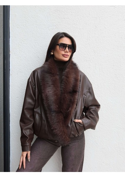 Kürk Yaka Bel Lastikli Deri Ceket fiyatları
