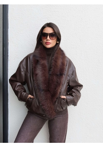 Kürk Yaka Bel Lastikli Deri Ceket fırsatları