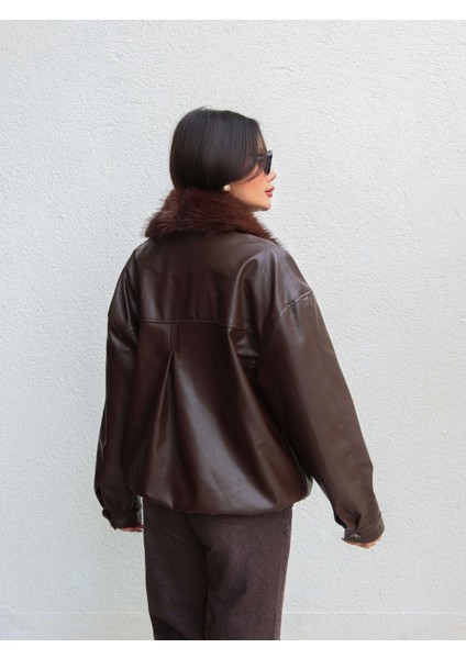 Kürk Yaka Bel Lastikli Deri Ceket indirimleri