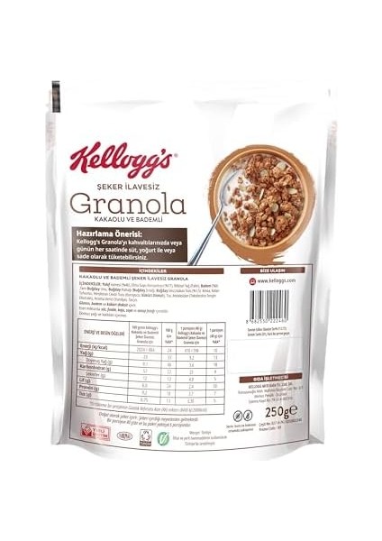 Kellogg&apos;s Şeker Ilavesiz Granola Kakao ve Bademli 250 x 10 Adet modelleri