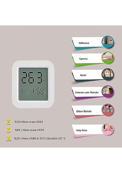 Isı ve Nem Ölçer Termometre Bluetoooth Bağlantılı Termometre LCD Ekranlı Isı Nem Ölçer, Ios/ ile Uyumlu,çucuk,bebek,ev Vs. Için, Beyaz fiyatları