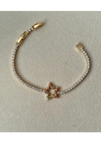 Çelik Renkli Zarif Yıldız Gold Suyolu Hediyelik Bileklik