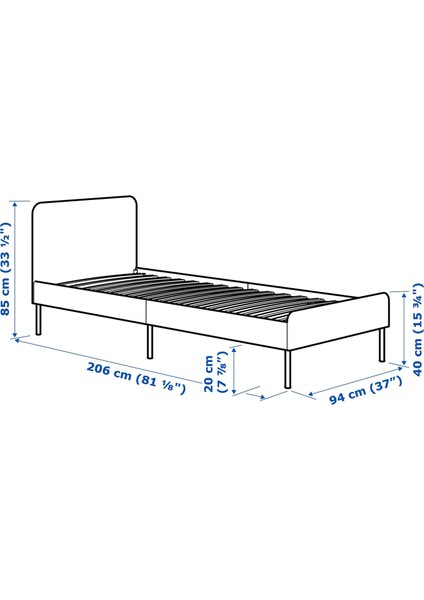 Slattum Tek Kişilik Karyola Vissle Koyu Gri 90 x 200 cm fiyatları